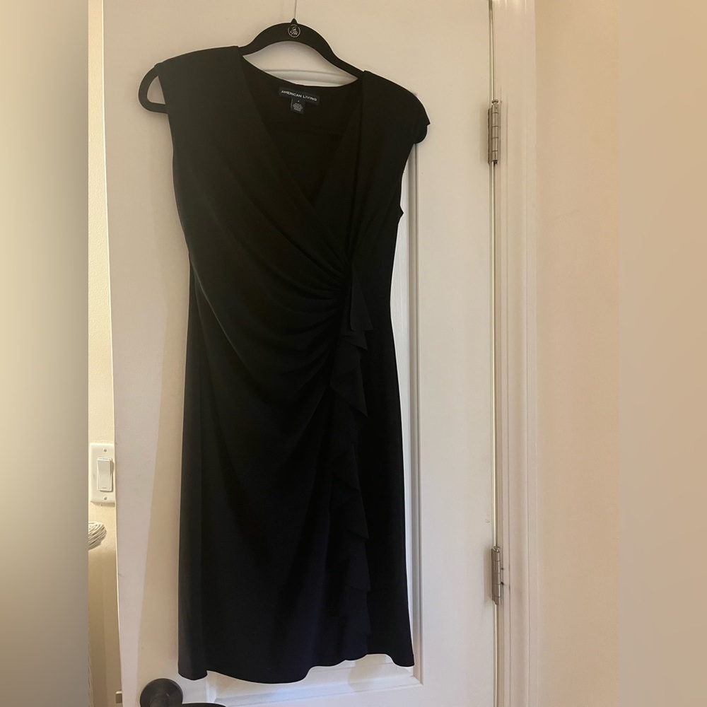 Black Ruffle Faux-Wrap Sheath Dress